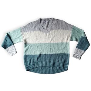 No Boundaries V-Neck Sweater - Gray, White, Teal
